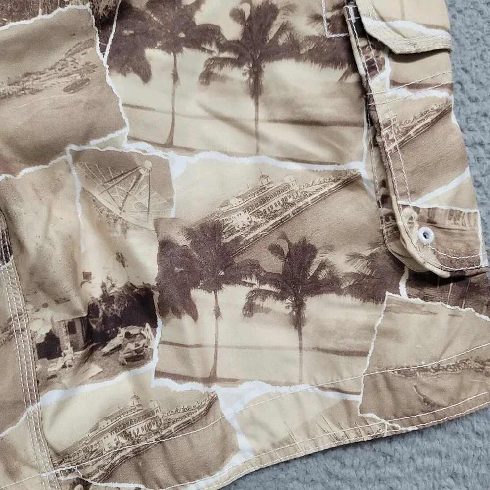 Reel Legends Shorts Mens XL Yellow Brown Swim Trunks Palm Fishing Outdoor Casual